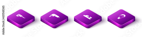 Set Isometric Rotary hammer drill machine, Electric jigsaw, Wood plane tool and Angle grinder icon. Vector