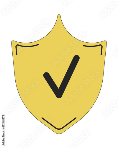 Protection shield with checkmark flat line color isolated vector object. Editable clip art image on white background. Simple outline cartoon spot illustration for web design