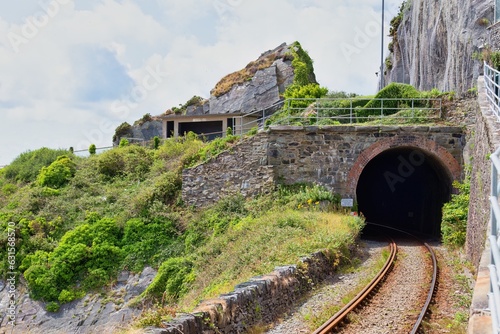 stone railway tunnel under a mountain in Barmouth, UK