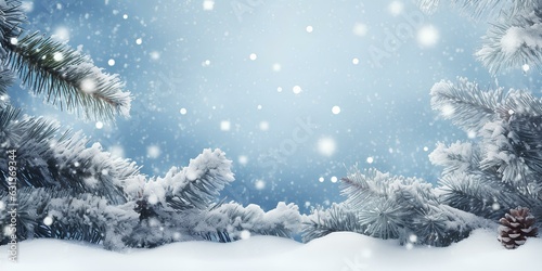 Winter panoramic background with snow-covered fir branches and snowfall flakes. Christmas banner. generative AI © 영준 서