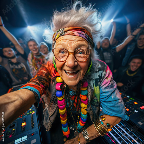 Eccentric senior woman havi...