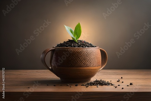 cup of coffee bean with plant