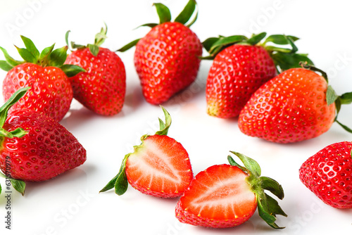 fresh appetizing strawberries on a white background, studio shooting 2