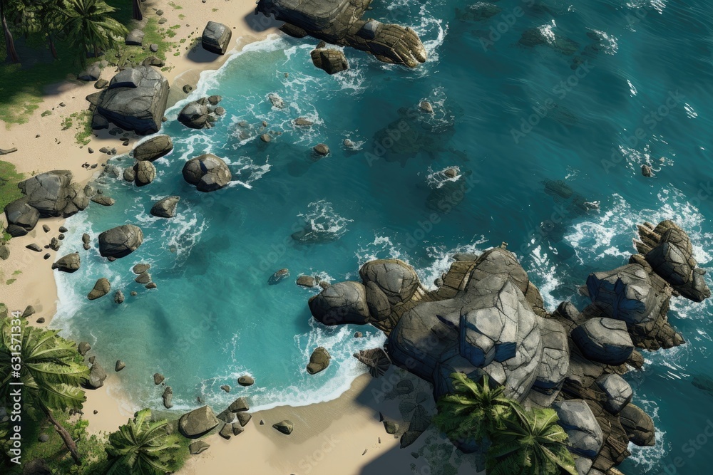There is a stunning aerial view of a beach with cliffs. (Generative AI)
