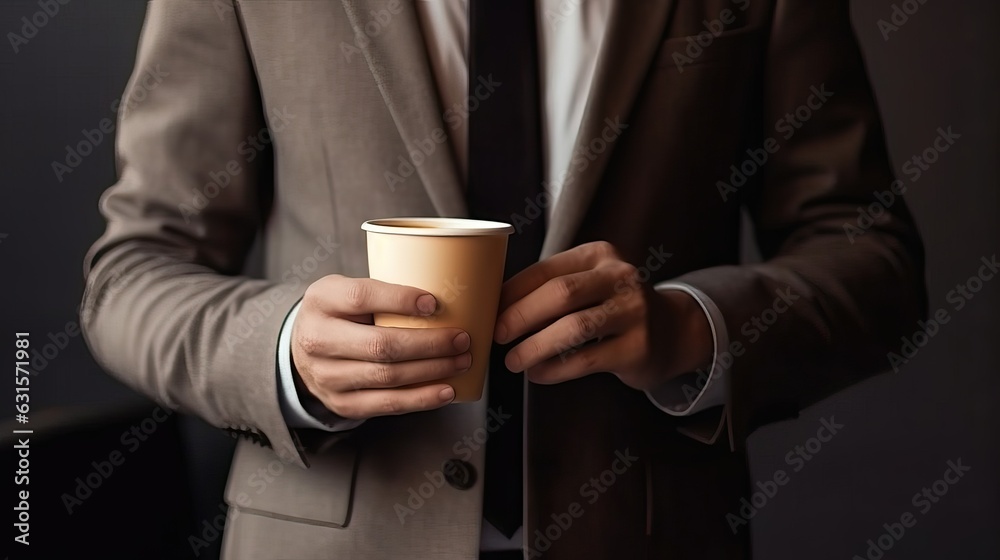 Businessman in suit holding coffee cup Businessman in suit holding coffee cup