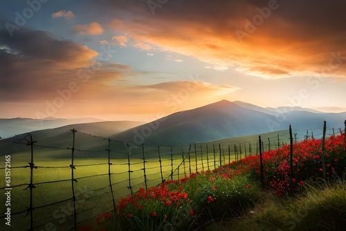 fence with flower landscape