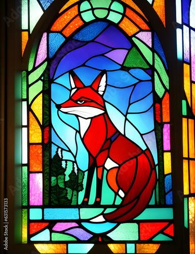 Fox on stained glass window