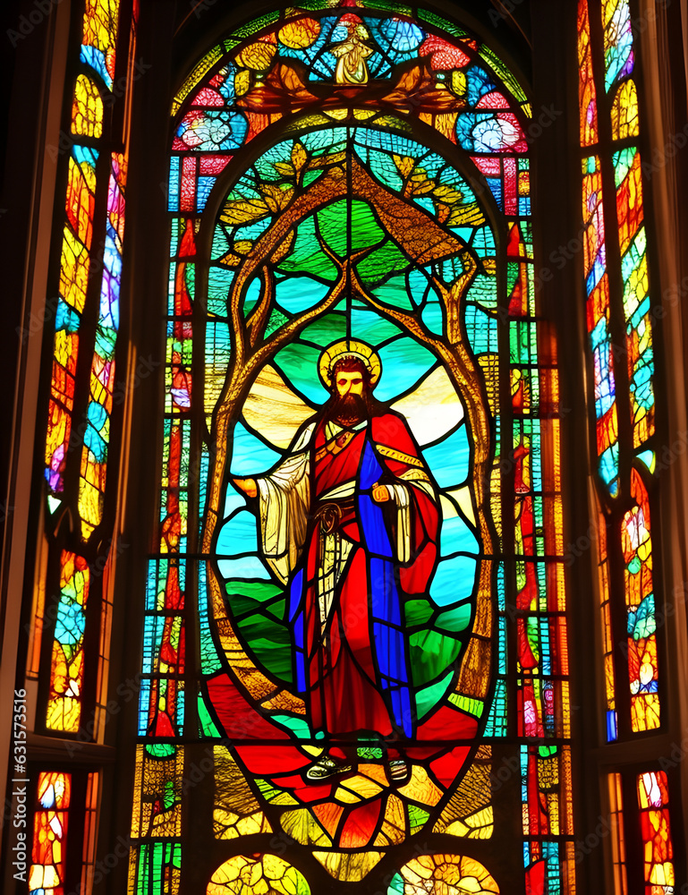 stained glass window in saint cathedral city