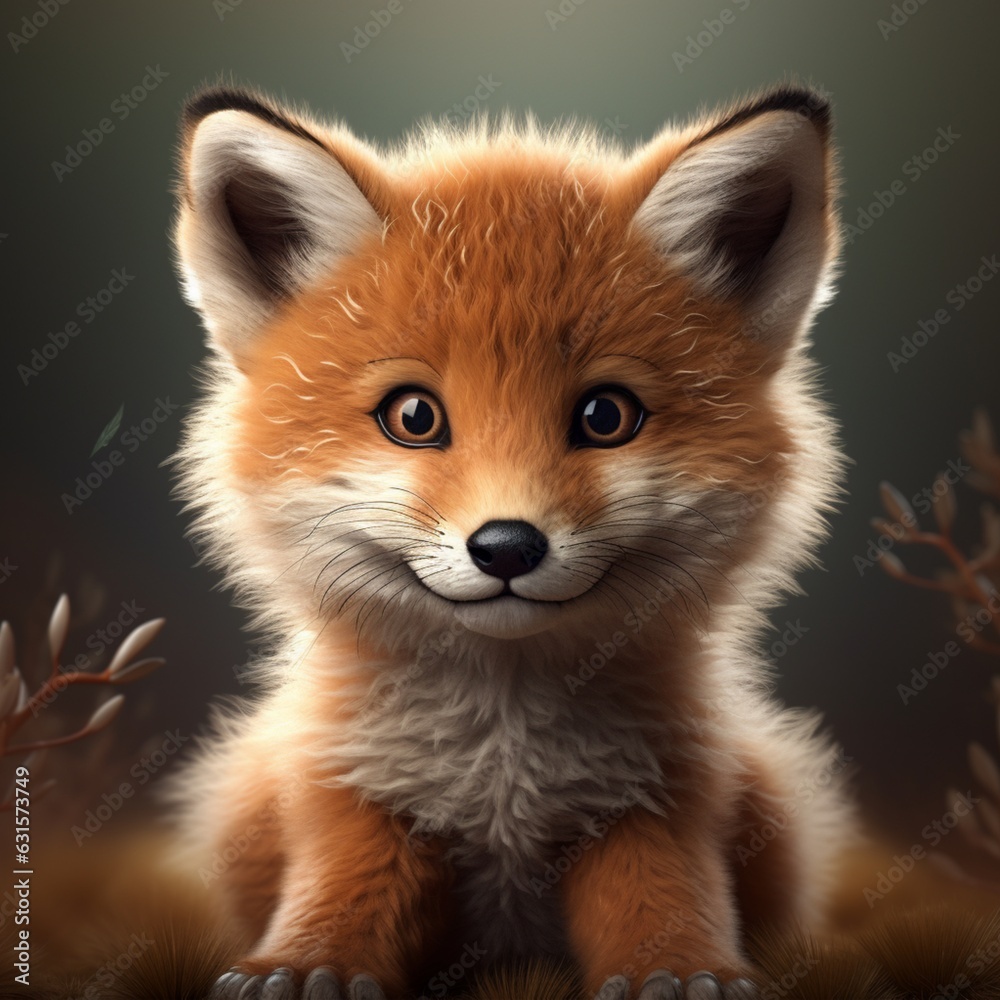 fox, baby fox, cute animal, baby animal, lovely animal, happy animal, Generative AI