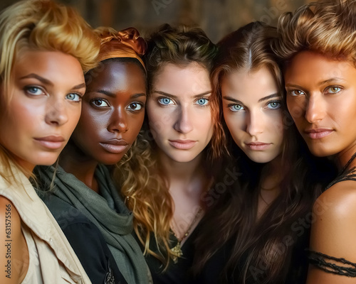 Porträt von fünf attraktiven Frauen als Lifestyle Studioaufnahme.