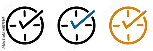 Check mark on clock vector icons. Real time protection vector signs
