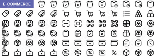 E-Commerce & Shopping outline line icons set. E-Commerce, Shop, delivery, Online Shopping Editable Stroke icons collection. Shopping symbols set. Vector illustration