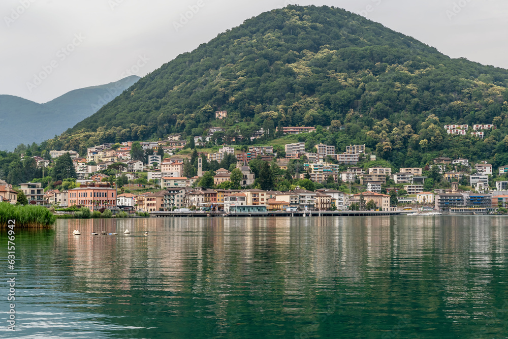 The border between Italy and Switzerland at the customs of Lavena Ponte Tresa and Lake Lugano