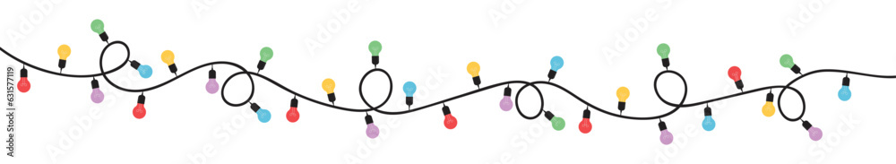 Obraz premium Christmas lights on white background. Garlands with colored bulbs.