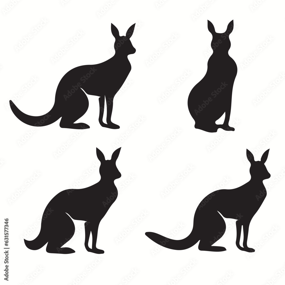 Wallaby silhouettes and icons. black flat color simple elegant Wallaby animal vector and illustration.