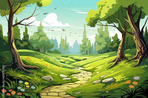 Spring forest landscape illustration