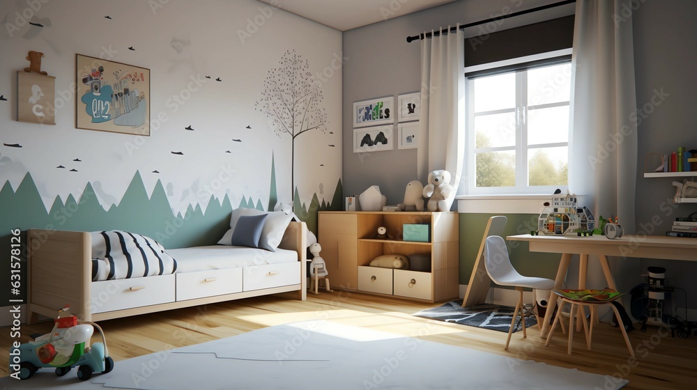 KIDS room in with natural colors and modern desighn Generative AI KIDS room in with natural colors and modern desighn Generative AI