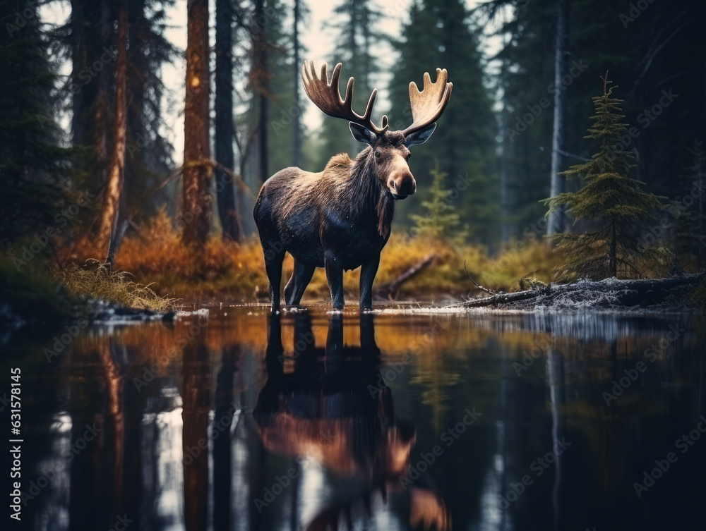 Moose in its Natural Habitat, Wildlife Photography, Generative AI Moose in its Natural Habitat, Wildlife Photography, Generative AI