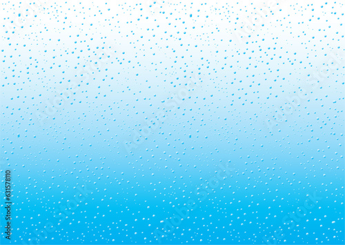 Blue and white gradient background with bubbles. Pattern of air and water sparkling water drops on blue background, wallpaper.