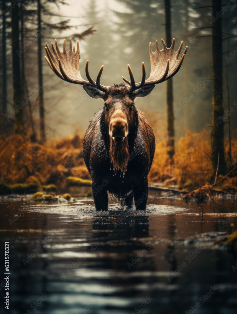 Moose in its Natural Habitat, Wildlife Photography, Generative AI