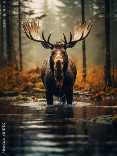 Obraz na płótnie Moose in its Natural Habitat, Wildlife Photography, Generative AI w salonie