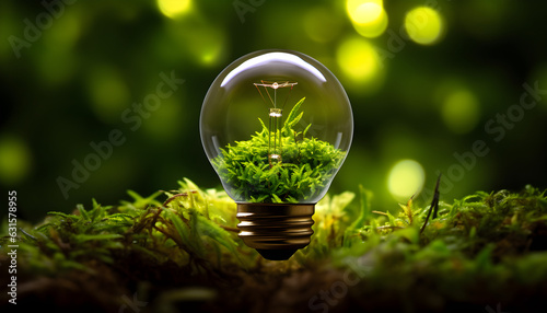 Green energy concept illustration with a light bulb containing green plants