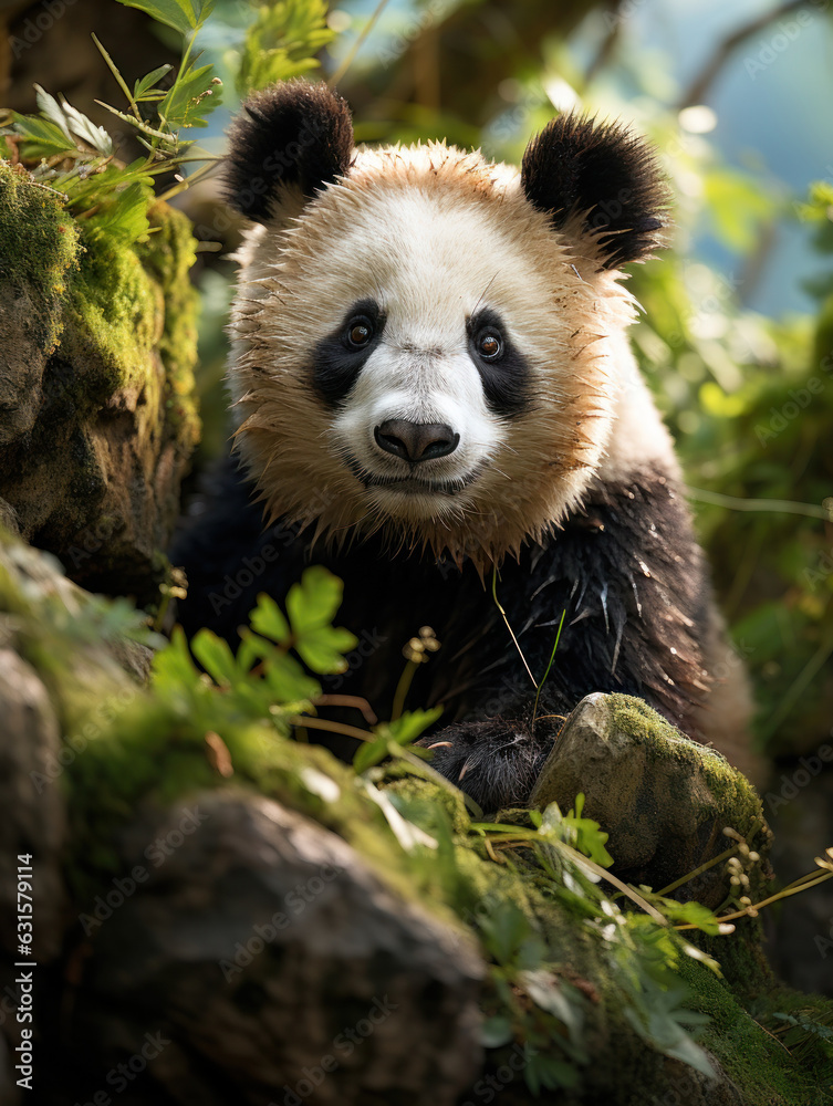 Fototapeta premium Panda in its Natural Habitat, Wildlife Photography, Generative AI