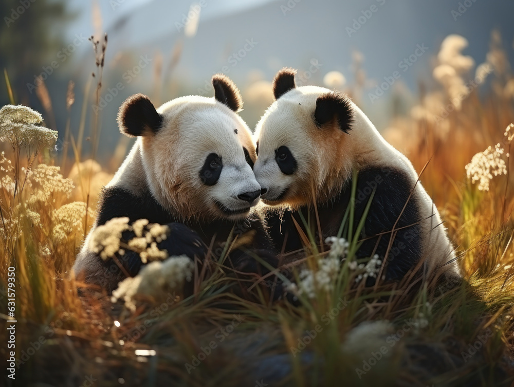 Fototapeta premium Panda in its Natural Habitat, Wildlife Photography, Generative AI