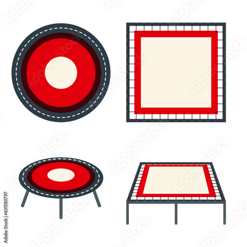 Trampoline in different angles vector illustration, trampolines , Jumping , Jump star , sandpit , Bazoongi rounded and square shaped stock vector image