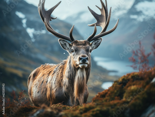 Reindeer in its Natural Habitat, Wildlife Photography, Generative AI