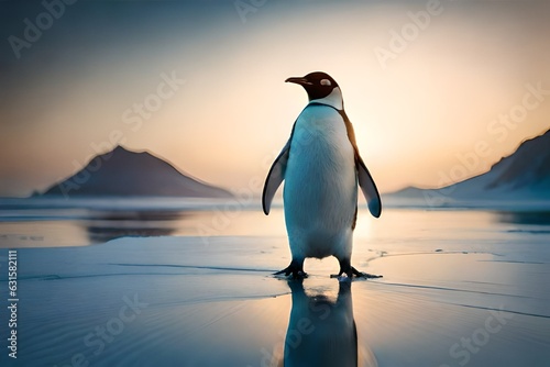 penguin on sunset