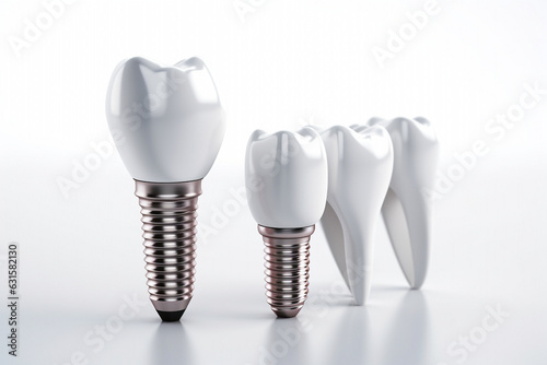 Isolated set of white teeth and dental implant. High quality photo