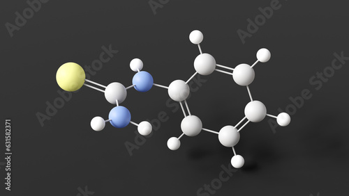 phenylthiocarbamide molecule, molecular structure, organosulfur thiourea, ball and stick 3d model, structural chemical formula with colored atoms photo