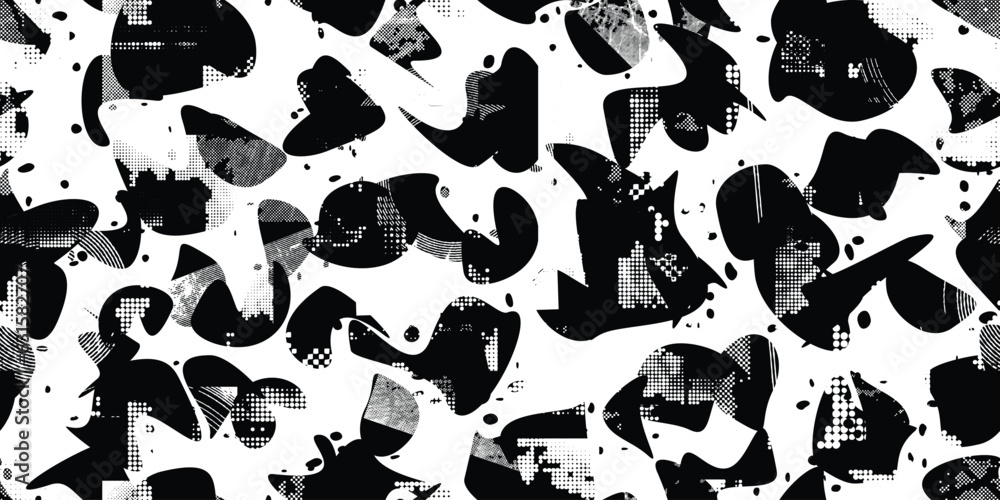 Glitch distorted grungy abstract forms . Blob shape organic seamless pattern texture. Fluid shapes .Grunge textured . Liquid vector shapes with halftone dots .Screen print endless pattern texture Glitch distorted grungy abstract forms . Blob shape organic seamless pattern texture. Fluid shapes .Grunge textured . Liquid vector shapes with halftone dots .Screen print endless pattern texture