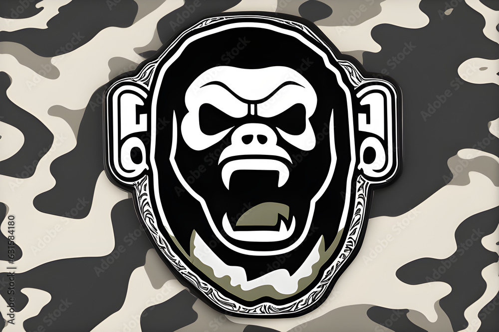 Fototapeta premium Iconic angry bape with camo pattern. Generative AI