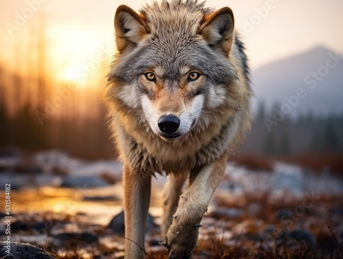 Wolf in its Natural Habitat, Wildlife Photography, Generative AI