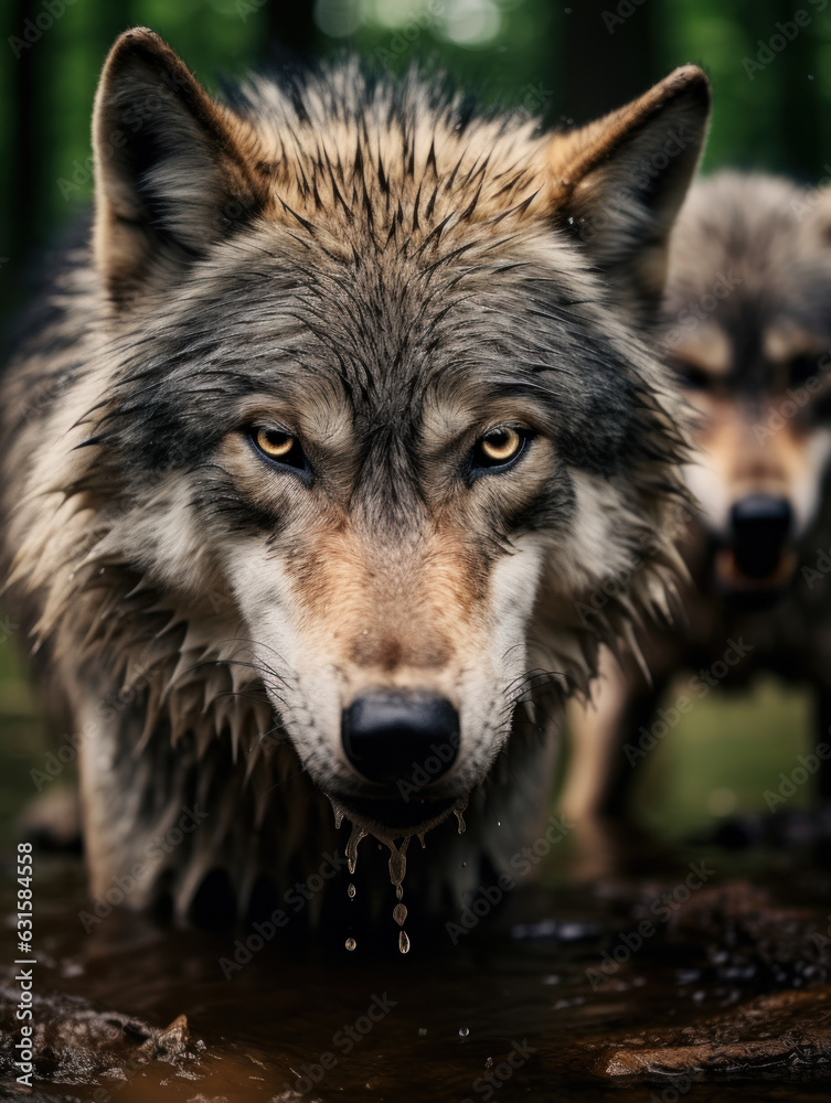 Fototapeta premium Wolf in its Natural Habitat, Wildlife Photography, Generative AI