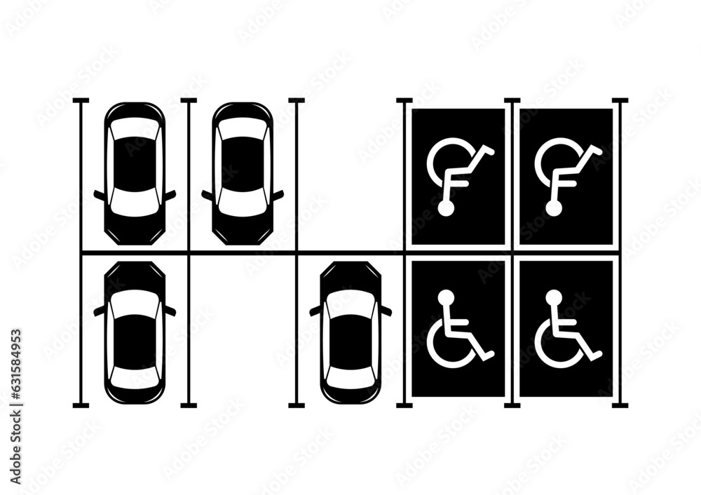 Fototapeta premium Handicapped Parking Area. Disabled Parking Space. Wheelchair Parking Space for Disabled People. Vector Illustration. 