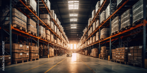 Large industrial warehouse with shelves full of goods © Татьяна Прокопчук