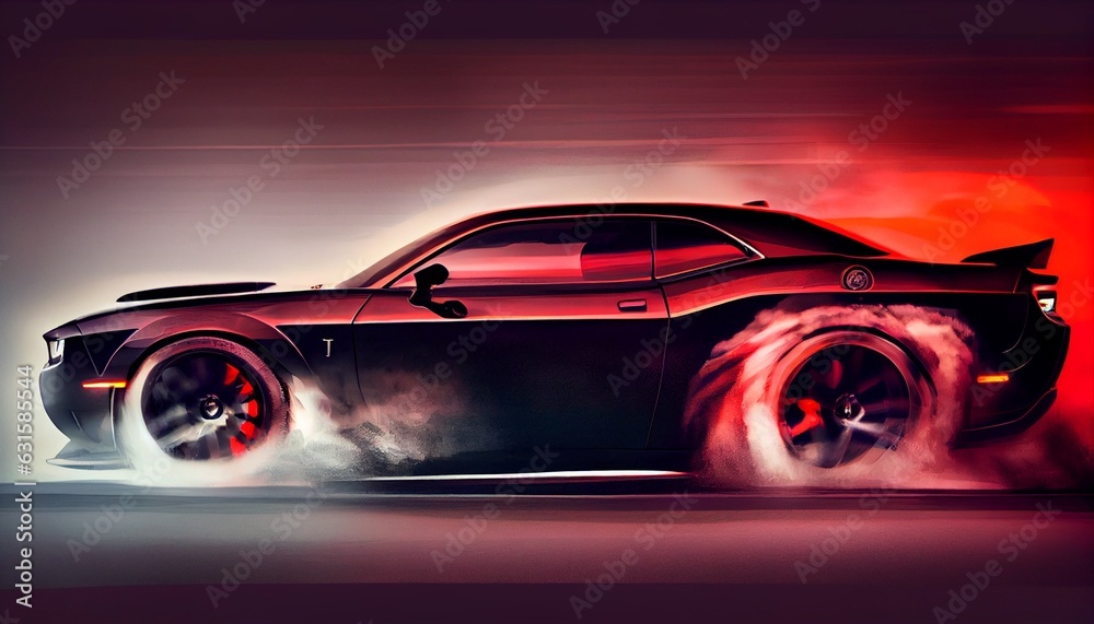 the sports car on the road. Captures the excitement and energy of a car with a fast shutter speed, using bold and vibrant colors. Generative in ai