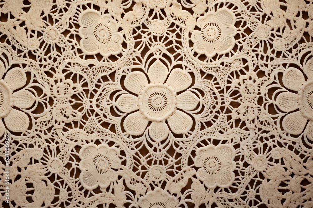 Front View of Handmade Lace with Knitted Flowers, Texture and Ma Front View of Handmade Lace with Knitted Flowers, Texture and Ma