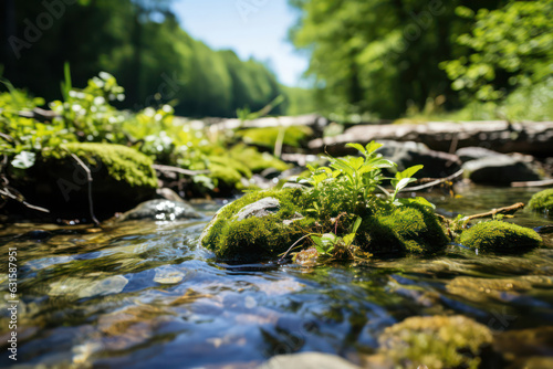 A close-up shot of moss-covered rocks reflected in a tranquil pond, creating a serene and harmonious composition © Matthias