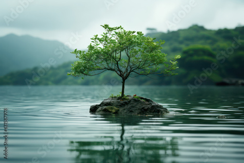 A close-up shot of a serene leaf floating on the surface of a calm pond  creating a peaceful and tranquil atmosphere