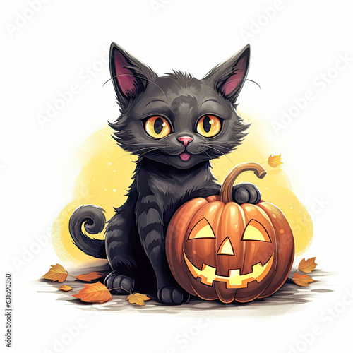 Halloween cat with pumpkin, generative ai  © GHart
