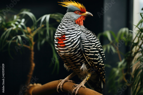 A colorful bird blending seamlessly with its natural habitat, its intricate plumage mimicking the surrounding leaves and branches, displaying the wonders of nature's camouflage | ACTORS: Bird | LOCATI photo