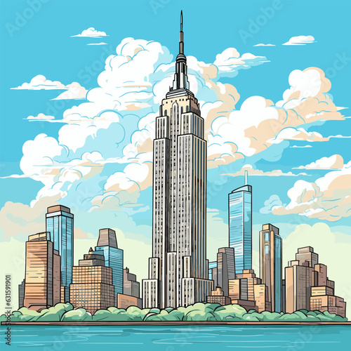 Empire State Building. Empire State Building hand-drawn comic illustration. Vector doodle style cartoon illustration