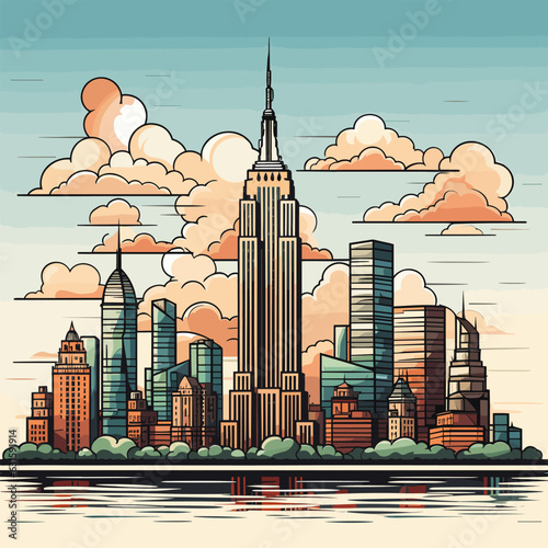 Empire State Building. Empire State Building hand-drawn comic illustration. Vector doodle style cartoon illustration