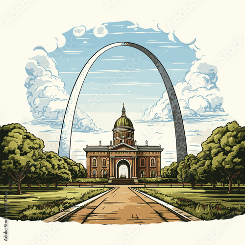Gateway Arch. Gateway Arch hand-drawn comic illustration. Vector doodle style cartoon illustration