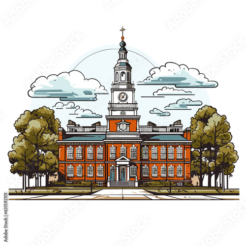 Independence Hall. Independence Hall hand-drawn comic illustration. Vector doodle style cartoon illustration