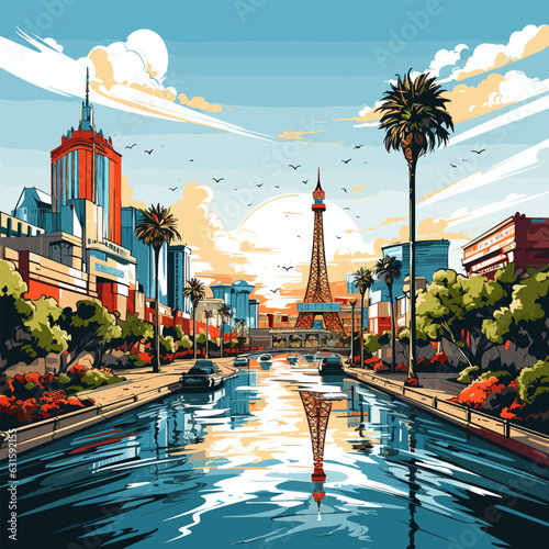 Las Vegas. Las Vegas hand-drawn comic illustration. Vector doodle style cartoon illustration